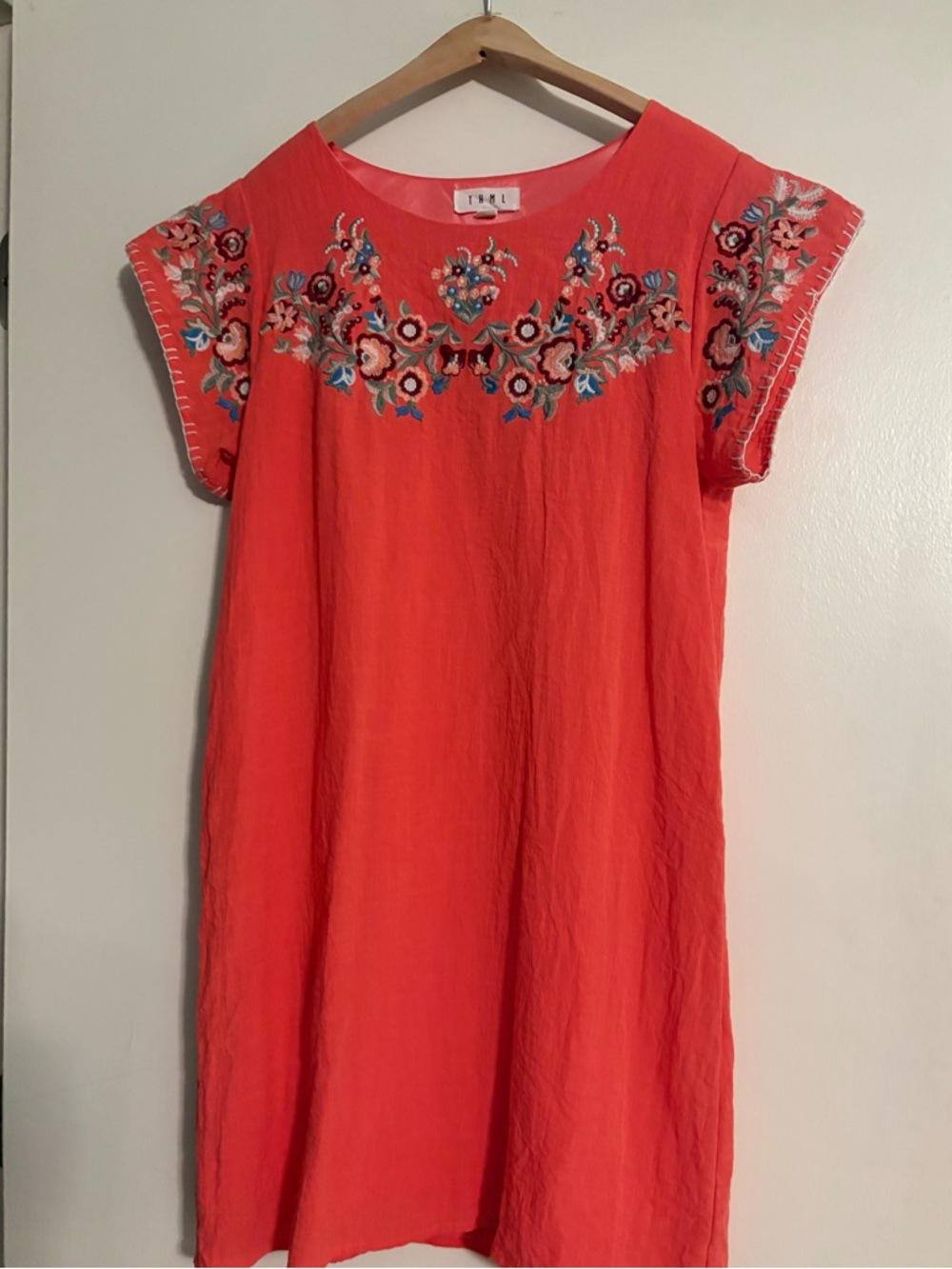 THML Coral Embroidered Shift Dress